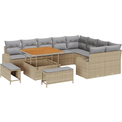 Afbeelding van vidaXL 12 delige tuinset met kussens in beige poly rattan en acacia