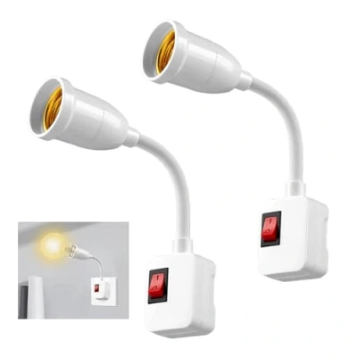 Afbeelding van 2 stuks lamphouder E27 met schakelaar: Sporgo fitting lampfitting, stekkerlamp 20 cm flexibele zwanenhals, 360 graden verstelbare leeslamp voor keukenlamp, wandlampen en gloeilampen (E27 B)