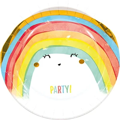 Afbeelding van Procos Feestborden Rainbow 23 Cm Papier Wit 8 Stuks