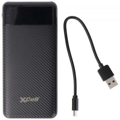 Afbeelding van XCell Powerbank X10000 met 10.000 mAh capaciteit, slank ontwerp, LED display, dubbele USB uitgang, C oplaadpoort