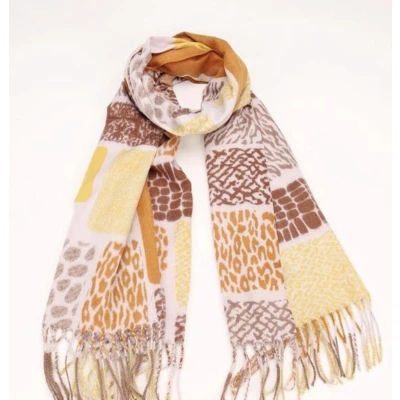 Afbeelding van Dames lange sjaal herfst/winter met dierenprint geel/beige/bruin