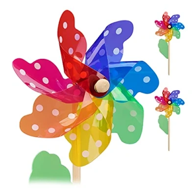 Afbeelding van Relaxdays windmolen set van 2 windspel bloem tuindecoratie tuinsteker regenboog