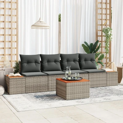 Afbeelding van vidaXL 5 delige Tuin Sofa Set met Kussens Grijs Poly Rattan Acacia