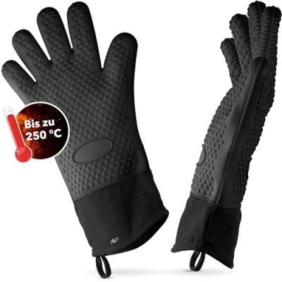 Afbeelding van AVANA Siliconen ovenwanten, hittebestendige grillhandschoenen, antislip, kookhandschoenen met zachte katoenen binnenvoering, handschoenen tot 250 C, zwart