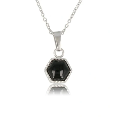 Afbeelding van Ketting zilverkleurig Met zeshoek Onyx edelsteen hanger luxe cadeauverpakking
