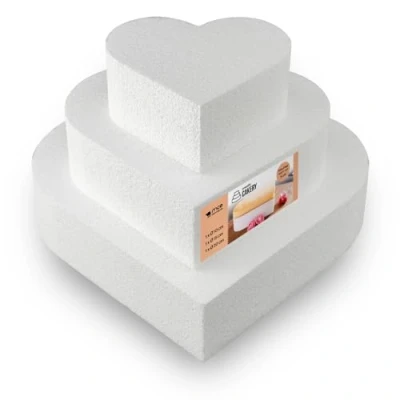 Afbeelding van MCE Commerce A3997913 piepschuim hart taartset drie verdiepingen H 5 cm, 10 cm 15 20 wit, x