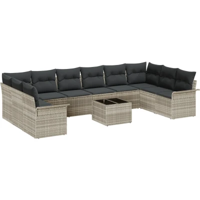 Afbeelding van vidaXL 11 delige Tuin Sofaset met Kussens Grijs Poly Rattan