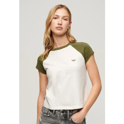 Afbeelding van Superdry Essential LOGO Raglan Tshirt print Olive khaki green off white, Dames, Maat: 36, white