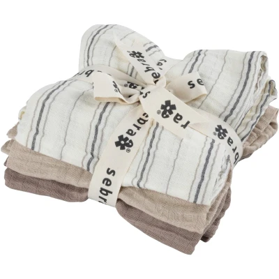 Afbeelding van Sebra Hydrofiele Doeken Muslin Cream Stripe Beige (set van 3)