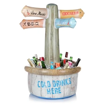 Afbeelding van FunX Opblaasbare drankkoeler, wegwijzer party en festival accessoire in strandlook ideaal voor tuinfeesten, zomerfeesten zwembadfeesten 60 x 90 cm