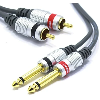 Afbeelding van jack 6,35 mm naar RCA kabel, 1 m, Vitalco Dual Cinch stekker op 2 x adapterconnector