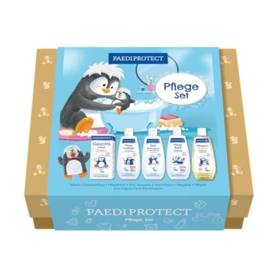 Afbeelding van PAEDIPROTECT Huidverzorgingsset, Verzorgingsbox met 1x gezichtsverzorging, shampoo &amp; waslotion, verzorgingslotion voor baby&#039;s en kinderen, verzorgingsbad, verzorgingsolie, cadeaudoos