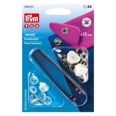 Afbeelding van Prym 390611 Naaivrij Jersey Annaaioptiek VA 12 mm drukknop, messing, wit, blauw, 13