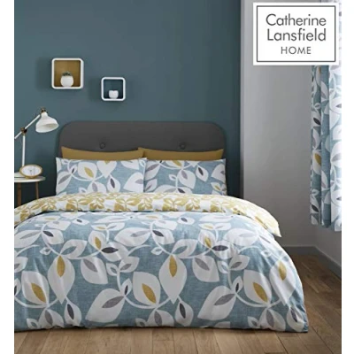 Afbeelding van Catherine Lansfield Inga Leaf omkeerbare tweepersoons dekbedovertrekset met kussenslopen, groenblauw groen