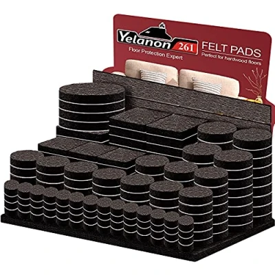 Afbeelding van Yelanon 261 stuks vilten meubelpads zelfklevende stoelkussens, anti kras vloerbeschermers voor meubelpoten stoelpoten, meubelvilten pads hardhouten vloeren, bruin