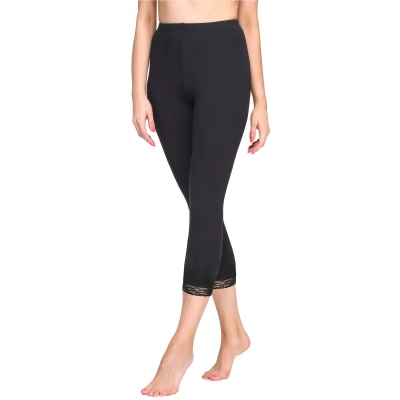 Afbeelding van Merry Style MS MS10 290 LE Dames Capri Leggings Sport Vrijetijdsbroek 3/4 Lengte met Kant Viscose Sporbroek Yogabroek Zwart 4XL