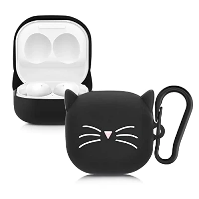 Afbeelding van kwmobile Hoes geschikt voor Samsung Galaxy Buds 2 Pro / Live Siliconen cover oordopjes in zwart wit Kat design