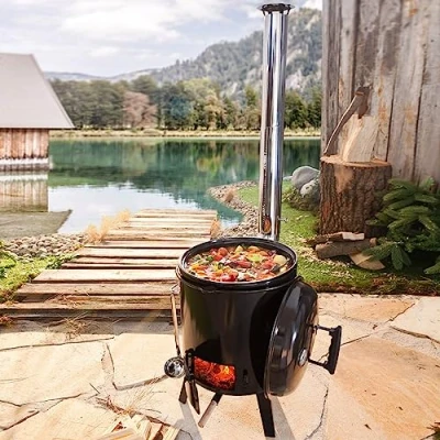 Afbeelding van BRAST Stoofoven met grillfunctie Oven Kogelgrill Barbecue Grill Buitenkeuken Goulashkanon Soepketel Kippenbraadpan Hongaarse goulashketel van geëmailleerd plaatstaal Statief incl. Accessoires