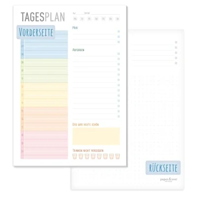 Afbeelding van paper&amp;you® A5 dagplanner, blok, regenboog, 50 vellen, dagelijkse planner met to do lijst, tijdschema, Prios, daghoogligging en meer, duurzaam klimaatvriendelijk
