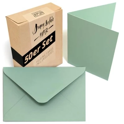 Afbeelding van Japun Set van 50 blanco vouwkaarten inclusief enveloppen, voor ontwerpen, etiketteren of bedrukken DIN A6/C6 groen