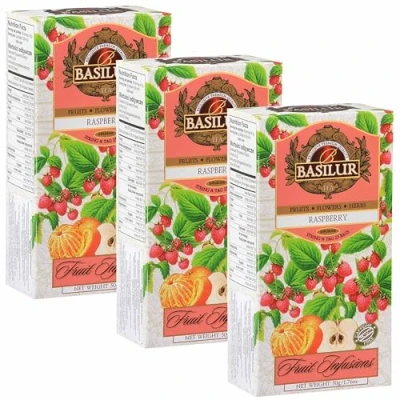 Afbeelding van BASILUR Fruit Infusions Vruchtenthee zonder cafeïne met framboos en citroenaroma 25x2g (x3)