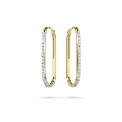 Afbeelding van Schitterende 14 Karaat Gouden Paperclip Klapoorbellen Swarovski Zirkonia 25 mm. Oorringen Jonline