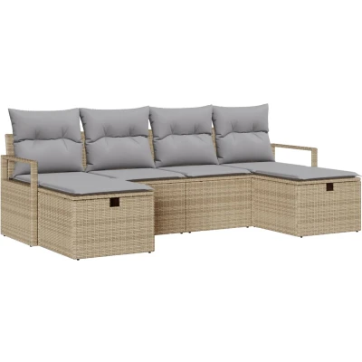 Afbeelding van vidaXL 6 delige Tuin Sofa Set met Kussens Beige Poly Rattan