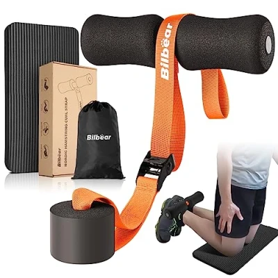 Afbeelding van Bilbear Verstelbare Nordic hamstring krulgordel, draagbare Curl riem voor curls, rekken, crunches, sit ups, machine thuis met kniemat, houdt 100 kg stand