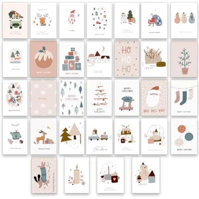 Afbeelding van the lazy panda card company Set van 64 ansichtkaarten met 32 verschillende gezellige traditionele en rustieke ontwerpen