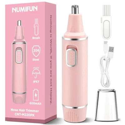 Afbeelding van Professionele pijnloze neushaartrimmer voor dames en heren, 2024, upgrade, neustrimmer dubbele randmessen met IPX7 waterdicht, krachtige motor, roze