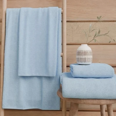 Afbeelding van PETTI Artigiani Italiani Badhanddoeken van 100% katoenen badstof, handdoekenset 1 + 1, 2 stuks, gezichtshanddoek en handdoek, lichtblauwe handdoeken