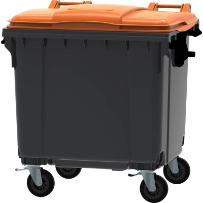 Afbeelding van Container 1100 liter vlak deksel grijs/oranje