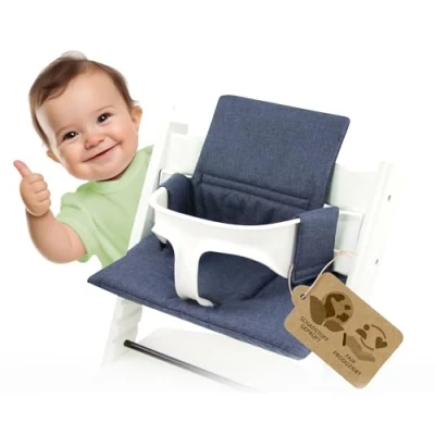 Afbeelding van Bambiniwelt Reserveovertrek, overtrek, zitkussen, kussenset, stoelverkleiner, compatibel met STOKKE Tripp Trapp voor hoge stoel, kinderstoel, ORG. MELIERT (gemêleerd marine ORG.)