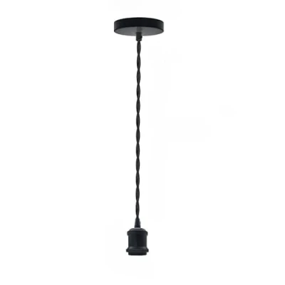 Afbeelding van LEDSone Mat Zwart Vintage Metalen Plafond Hanglamp Fitting, Twisted Gevlochten Flex 1m Kabel, E27 Lamp Houder Fitting Kit voor Indoor Verlichting