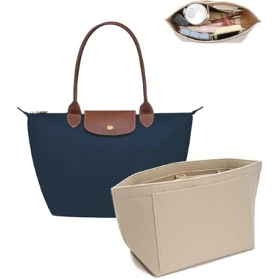 Afbeelding van UMIUP Purse organizer, multi pocket vilten handtas, opvouwbare tote tas, organizer voor inzetstuk, portemonnee, longchamp (beige, medium)