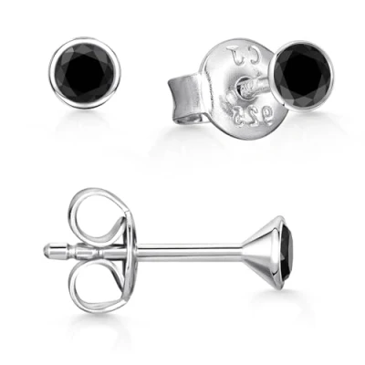 Afbeelding van MATERIA by Matthias Wagner Kleine zirkonia oorstekers zilver 925 rond zwart gerhodineerd,