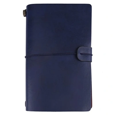 Afbeelding van Hilitand Reisdagboek, klassiek 5 kleuren PU lederen notitieboek, gepersonaliseerd dagboek, navulbaar notitieblok (donkerblauw)