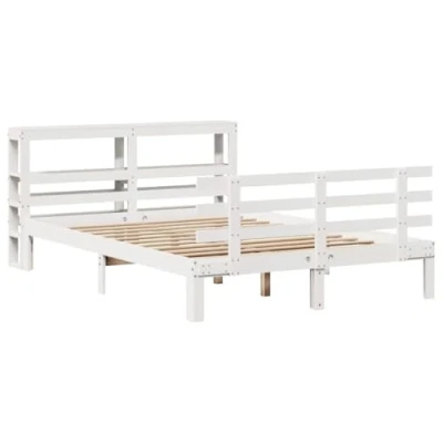 Afbeelding van vidaXL Bedframe met hoofdbord massief grenenhout wit 135x190 cm