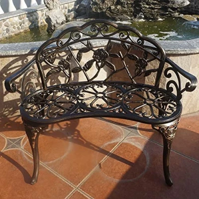 Afbeelding van TangXiaoQi Tuinbank, metaal aluminium roos, geschikt voor tuin, veranda, park, voorzijde, balkon buiten (antiek)