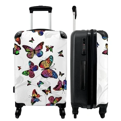 Afbeelding van NoBoringSuitcases.com® Kindertrolley meisjes met vlinders Trolley koffer kinderen 20 kg bagage