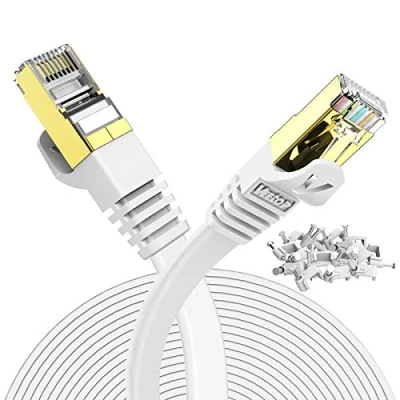 Afbeelding van Veetop Lan kabel Cat 7 netwerkkabel plat voor 10 Gigabit Ethernet met vergulde RJ45 (30m, wit)