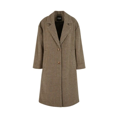 Afbeelding van Urban Classics Damesmantel voor dames, oversized geruite damesjas, fit, sjaalkraag, lange mantel vrouwen, unionbeige/zwart, L