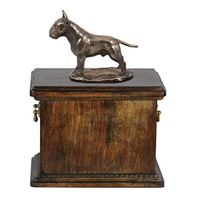 Afbeelding van Art Dog Custom Sitting Statue Memorial Urn Handgemaakt Koudgegoten Brons op Berkenbasis Stevige en Stijlvolle voor Hondenas 29x21x38cm Bullterriër
