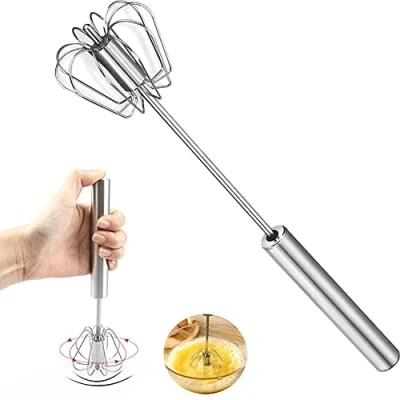 Afbeelding van Semi automatische eiergarde, roestvrijstalen eierklopper roterende garde blender Hand Push Mixer roerder voor eenvoudig bakken mengen kloppen en roeren