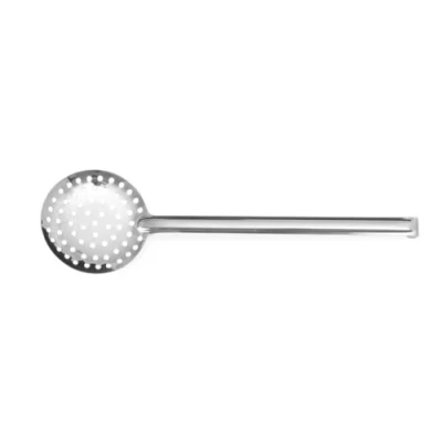 Afbeelding van HENDI Schuimspaan, geperforeerd, met lange handgreep, HACCP, gebogen uiteinde, voor afgieten, zeeflepel, schuimlepel, keukenzeef, ø90x310mm, roestvast staal