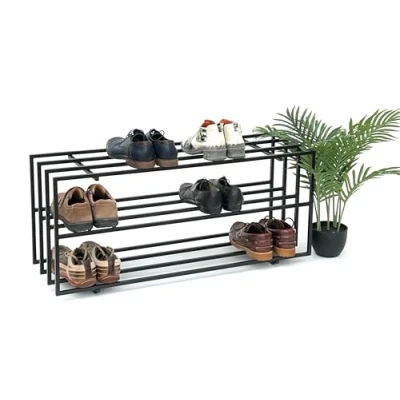 Afbeelding van DanDiBo schoenenrek metaal zwart 3 niveaus 96552 schoenenstandaard modern stabiel massief schoenenkast plank