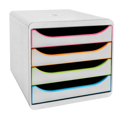 Afbeelding van Exacompta ref. 310913D Ladebox Bureau kantoor BIG BOX BLACK OFFICE met 4 laden voor A4+ Afmetingen: Diepte 34,70 x breedte 27,80 hoogte 26,70 cm Wit/leekleurig/wit