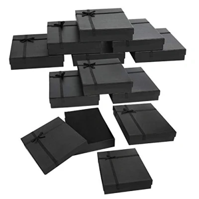 Afbeelding van Kurtzy Zwart Papieren Sieraden Display Geschenk Doosjes (12 Pak) 16 x 12 3cm Kartonnen Verpakking Doos Set met Schuim Inleg Voor Oorbellen, Kettingen, Armbanden &amp; Ringen