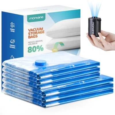 Afbeelding van MONVANE vacuümzakken voor kleding met draadloze elektrische pomp, 6 stuks (3 x 50 70 cm + 3 40 60 cm) — reizen, dekbedden, kussens,