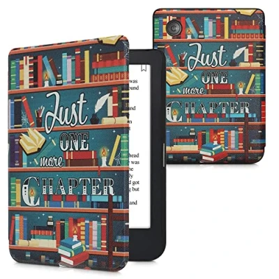 Afbeelding van kwmobile E reader hoesje geschikt voor Kobo Clara 2E hoes flip case met magnetische sluiting Ereader cover bibliotheek design in meerkleurig